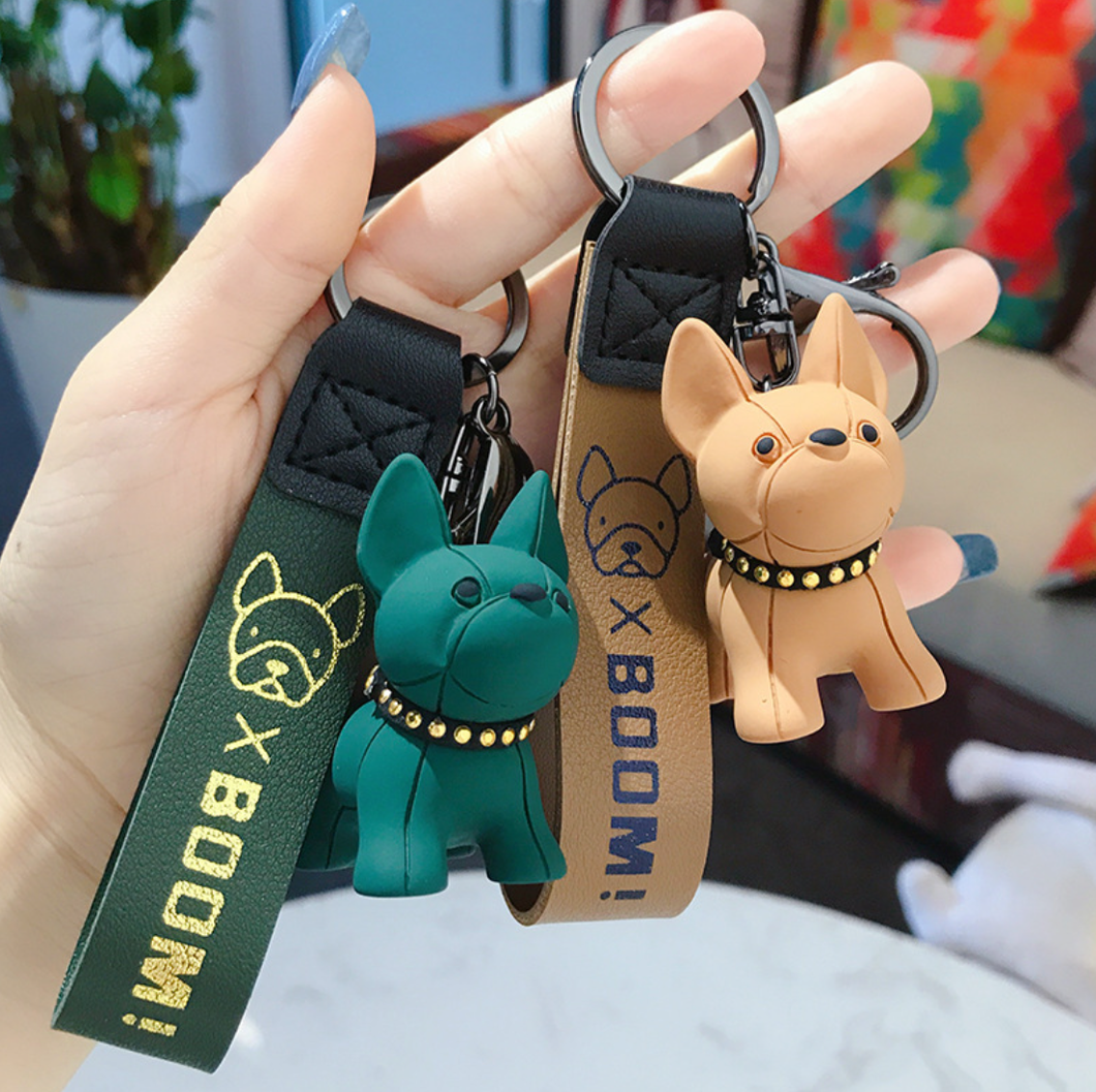 XBOOM! Dog Keychain Bag Pendant Resin PU Leather Bulldog Keyring Car For Women Men Trinket Jewelry (Color Random Delivery)